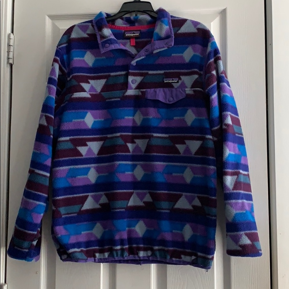 Patagonia Purple & Blue Geometric Snap-T Fleece Pullover